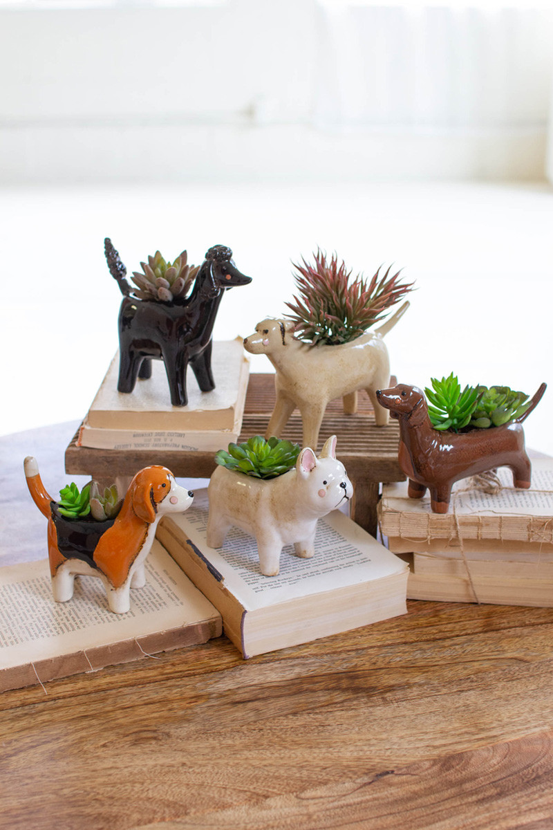 CDV2172 Ceramic Dog Planters, Multi Color - Set of 5