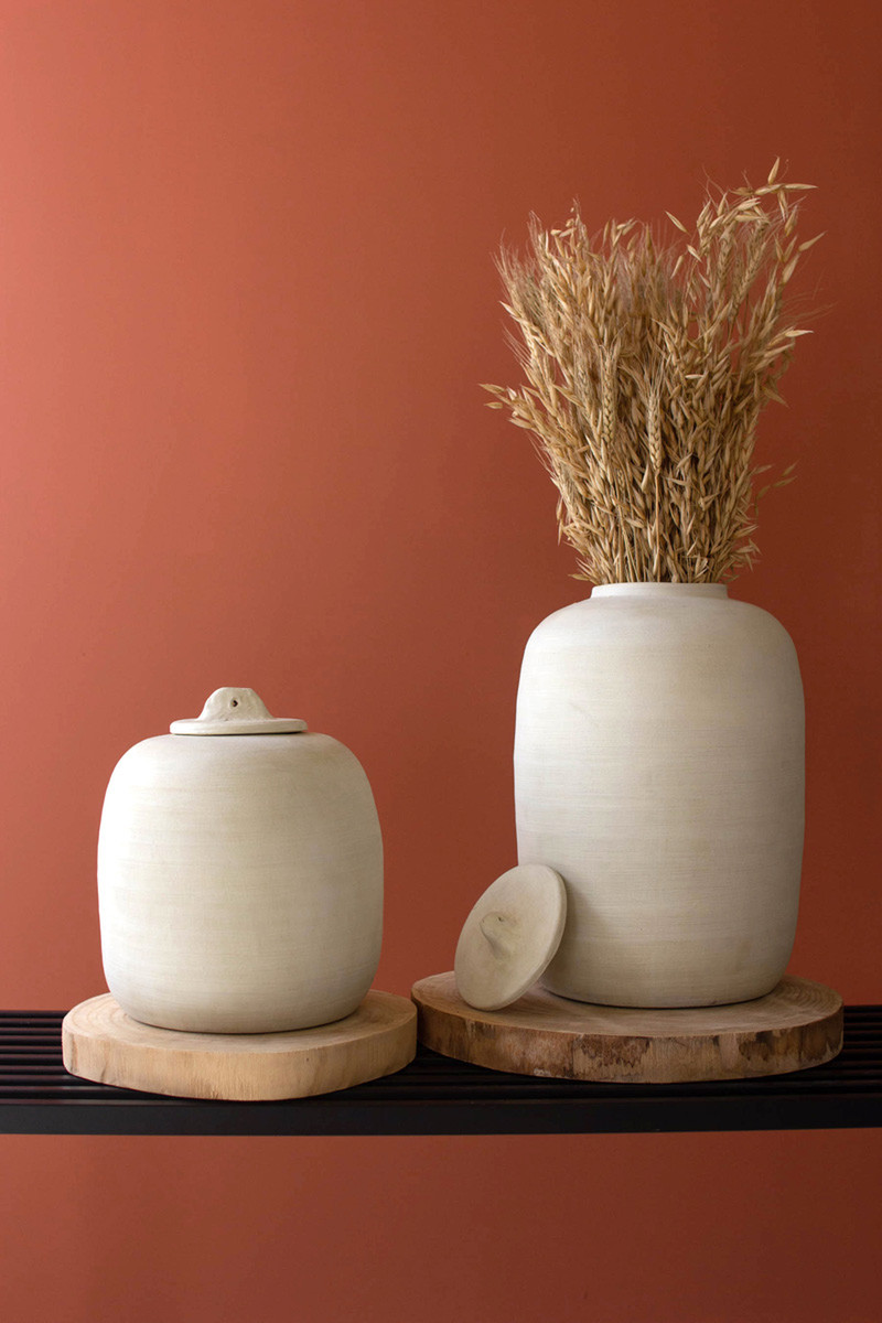 Picture of Kalalou CPH3525 Ceramic Canisters, White - Set of 2
