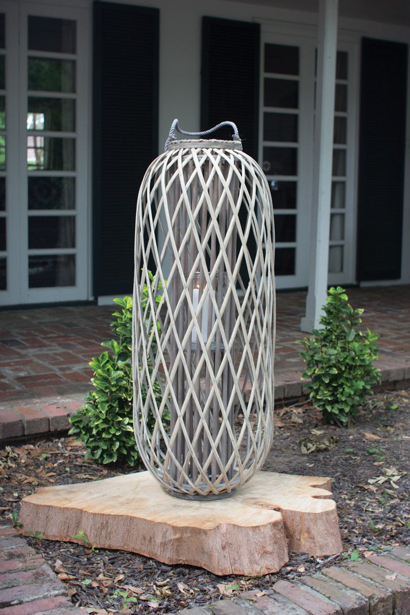 13.5 x 32 in. Tall Grey Willow Lantern with Glass - Small