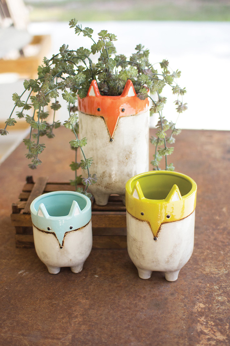 CDV1865 5.5 x 10.5 in. Ceramic Fox Planters - Set of 3