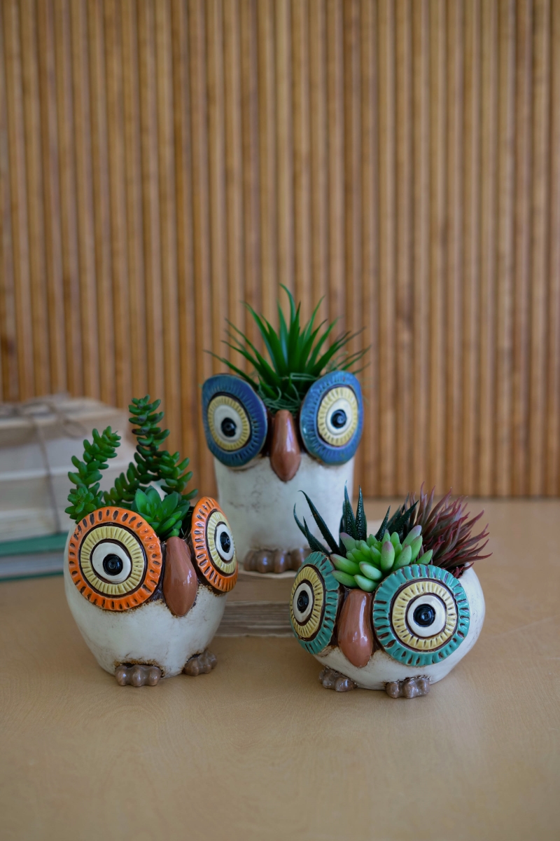 CDV2209 Ceramic Owl Planters - Set of 3