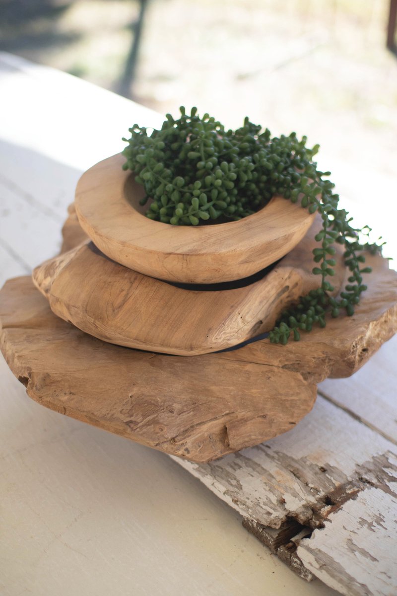 DAM1000 Rustic Teak Bowls - Set of 3