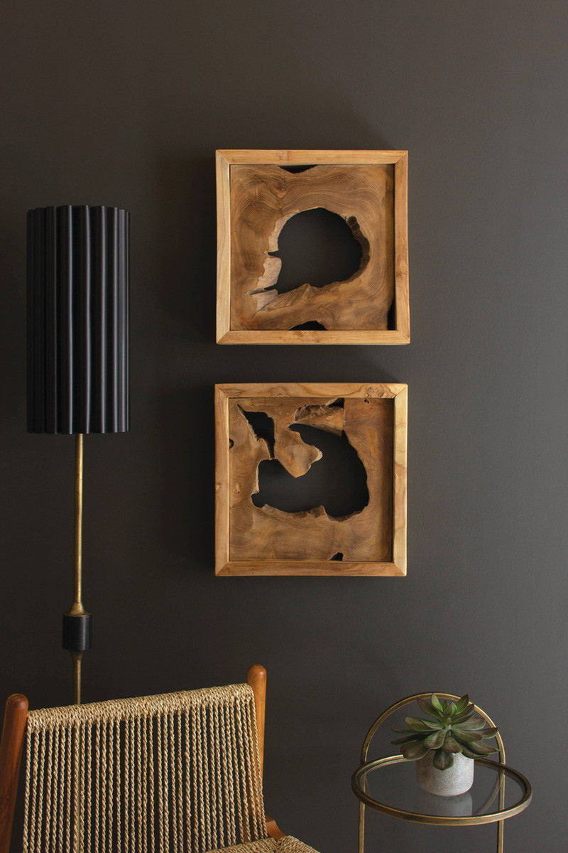 DWA1028 Square Framed Teak Wall Art - Set of 2