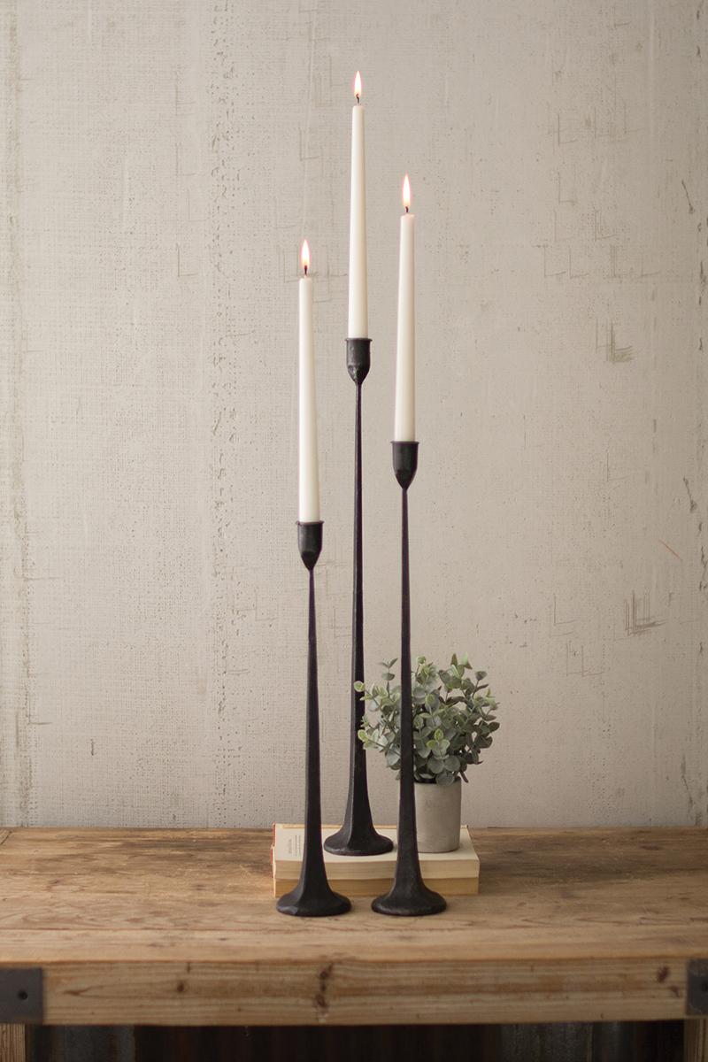 Tall Cast Iron Taper Candle Holders - Black - Set of 3 - Elegant Design