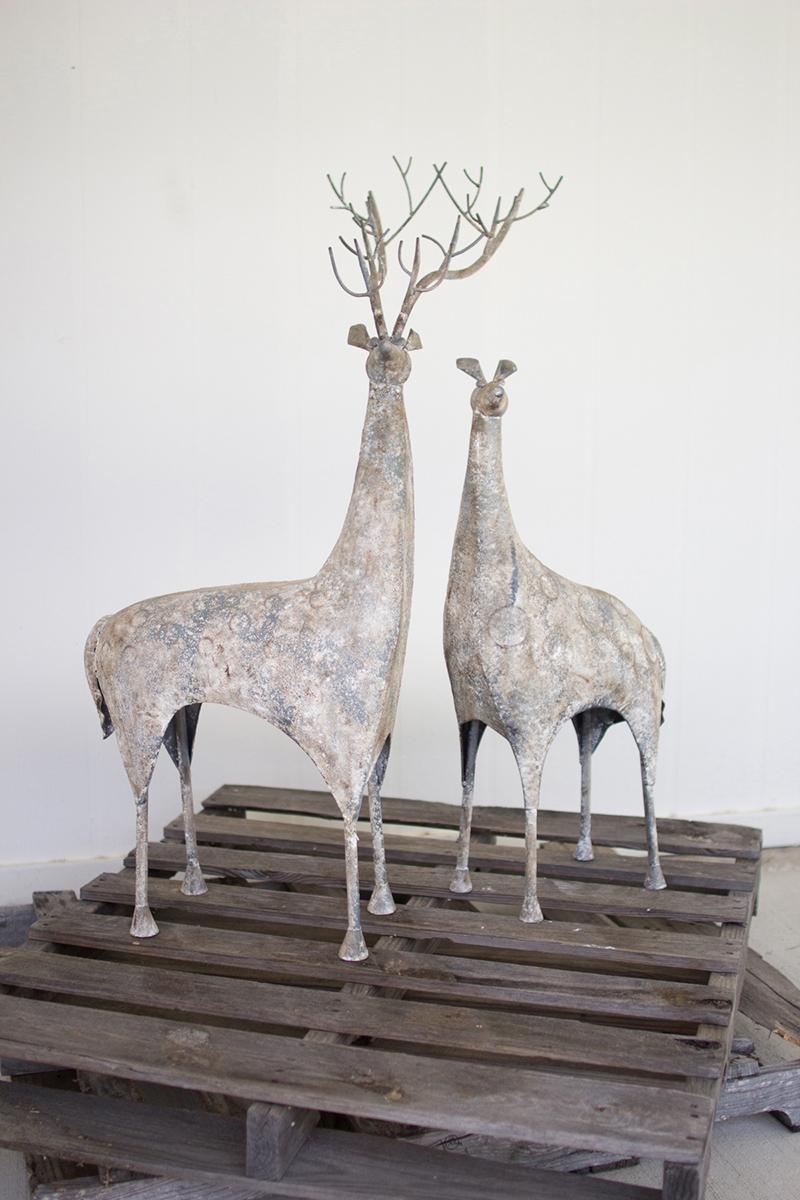 Metal Deer Statues - Rustic Finish - Set of 2 - Unique Home Decor
