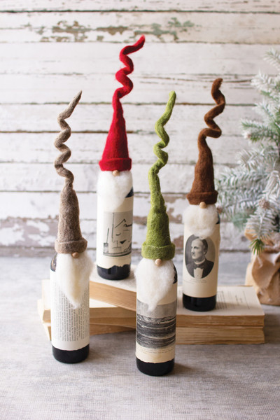 Picture of Kalalou CHB1116K Felt Santa Wine Toppers with Curly Hats, Multi Color