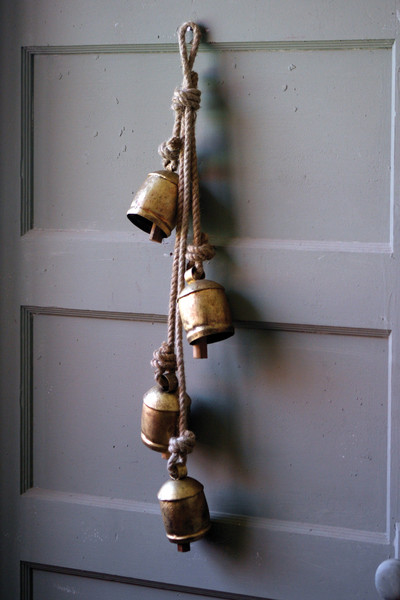 NKC3786K Rustic Iron Hanging Bells with Rope, Gold