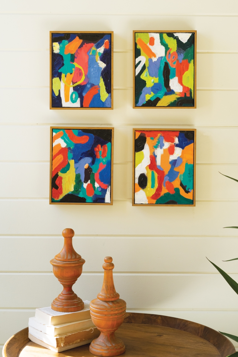 Picture of Kalalou CAR1732 Framed Colorful Abstract Oil Paintings&#44; Multi Color - Set of 4