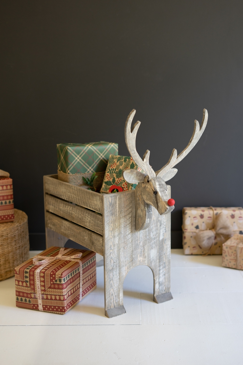 Picture of Kalalou CGU2533 Recycled Wooden Reindeer Crate