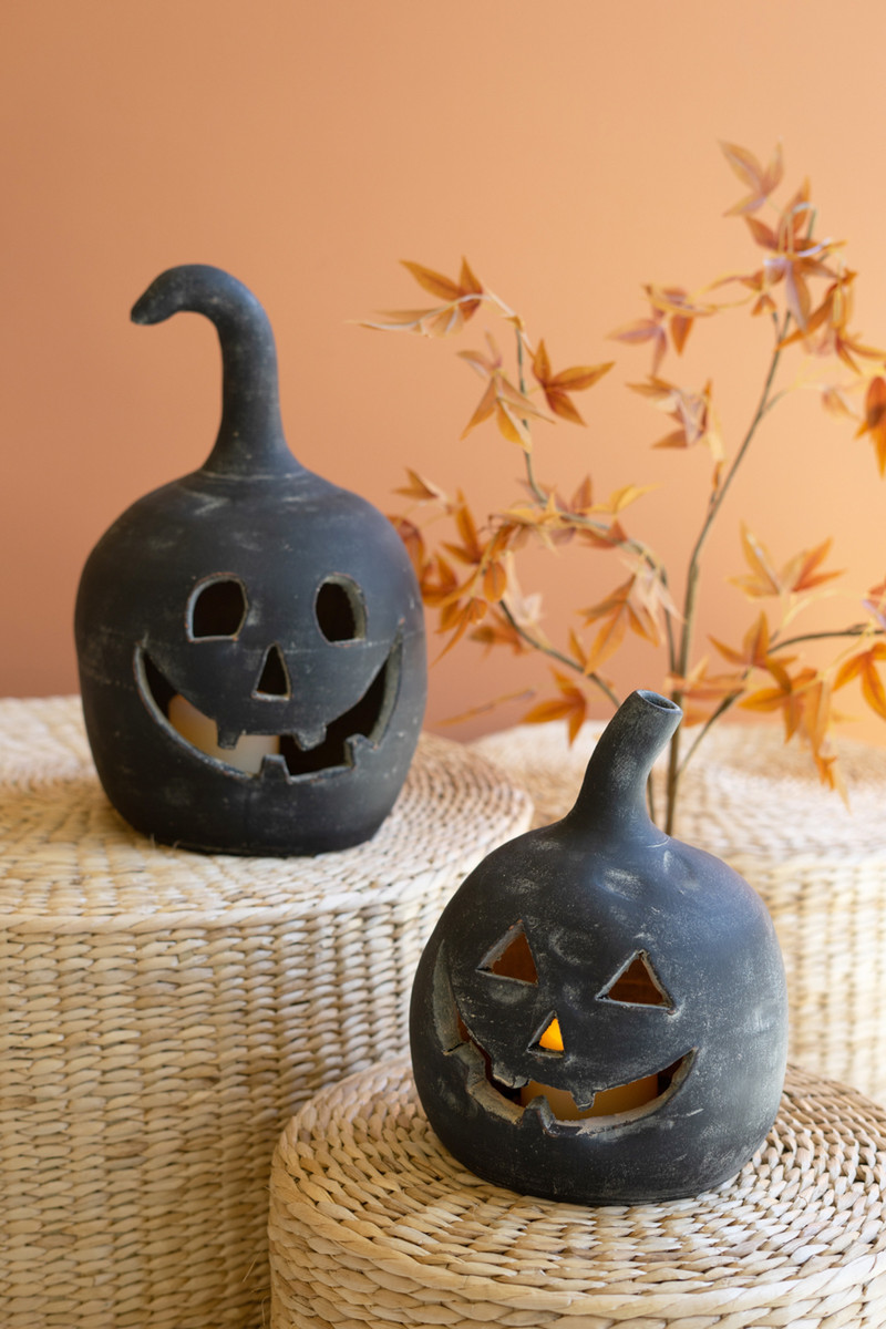 Picture of Kalalou H4433 Black Clay Jack-O-Lanterns - Set of 2