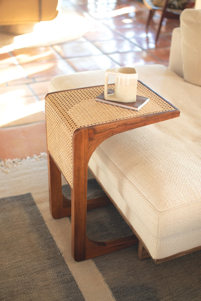 NABA1008 24 x 18 x 12 in. Wood Side Table with Woven Cane, Multi Color