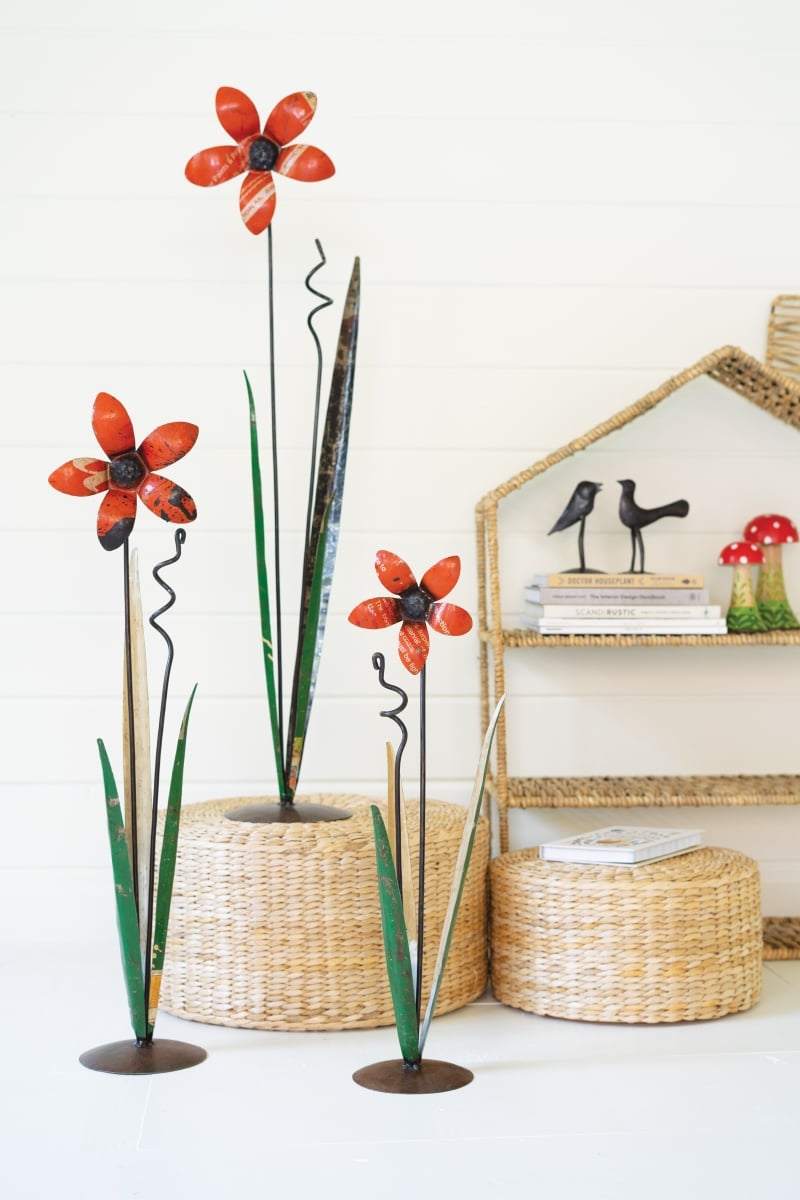 NTM1379 Recycled Iron Flowers Decor, Multi Color - Set of 3