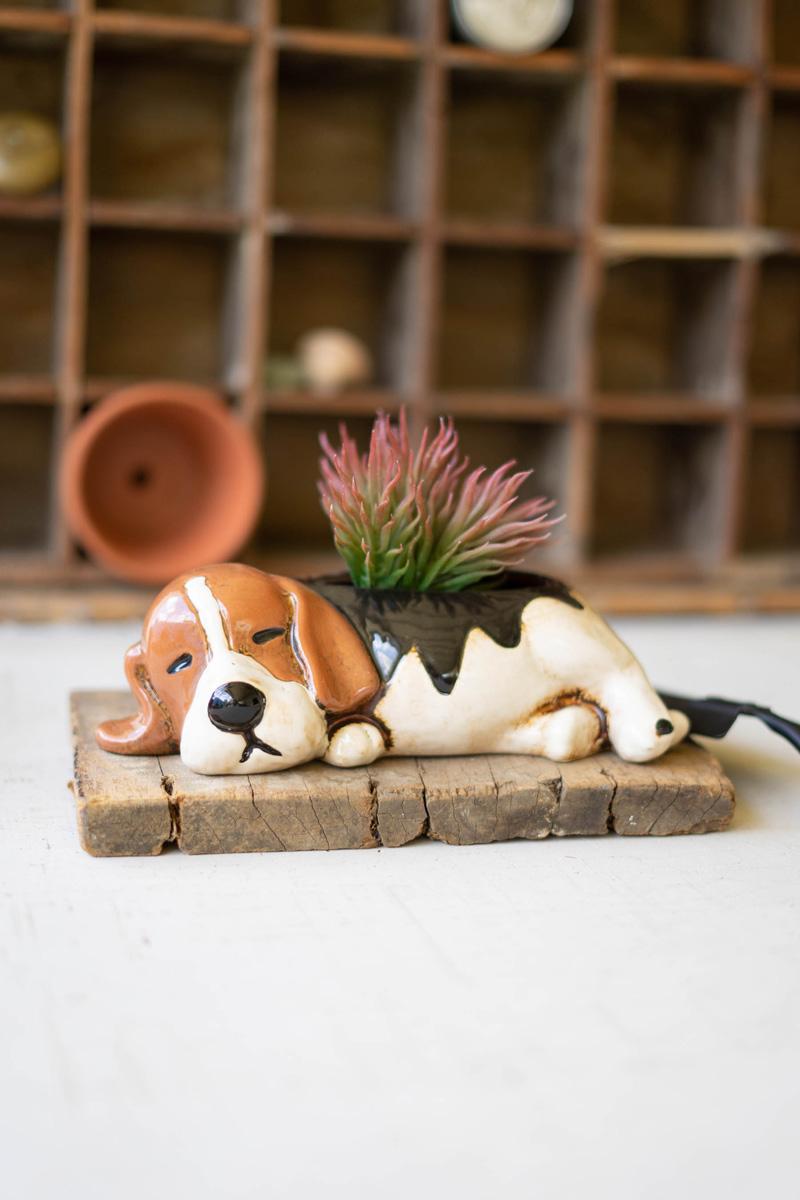 CDV2140K Ceramic Beagle Planter, Multi Color