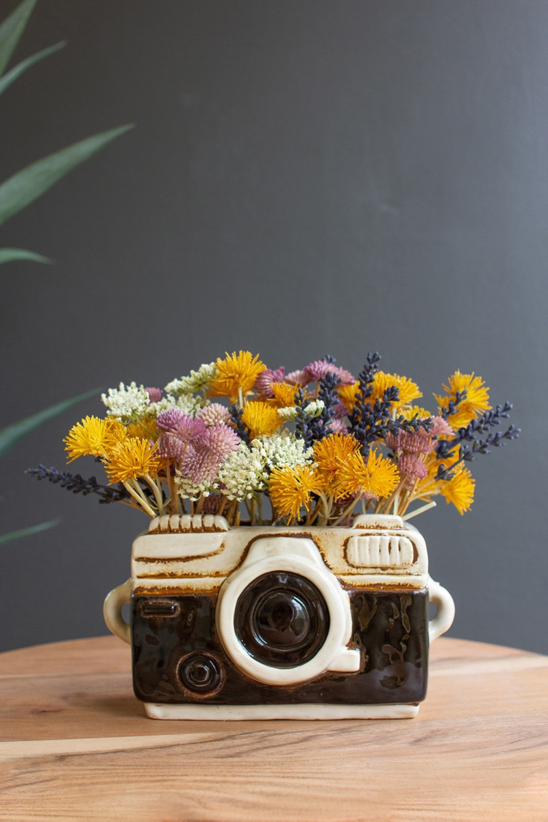 CDV2297 Ceramic Camera Planter, Multi Color