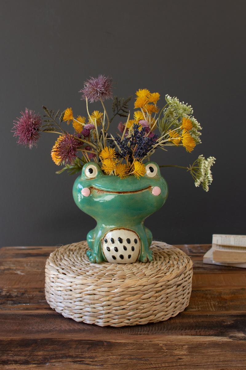 CDV2298 Ceramic Quirky Frog Planter, Multi Color
