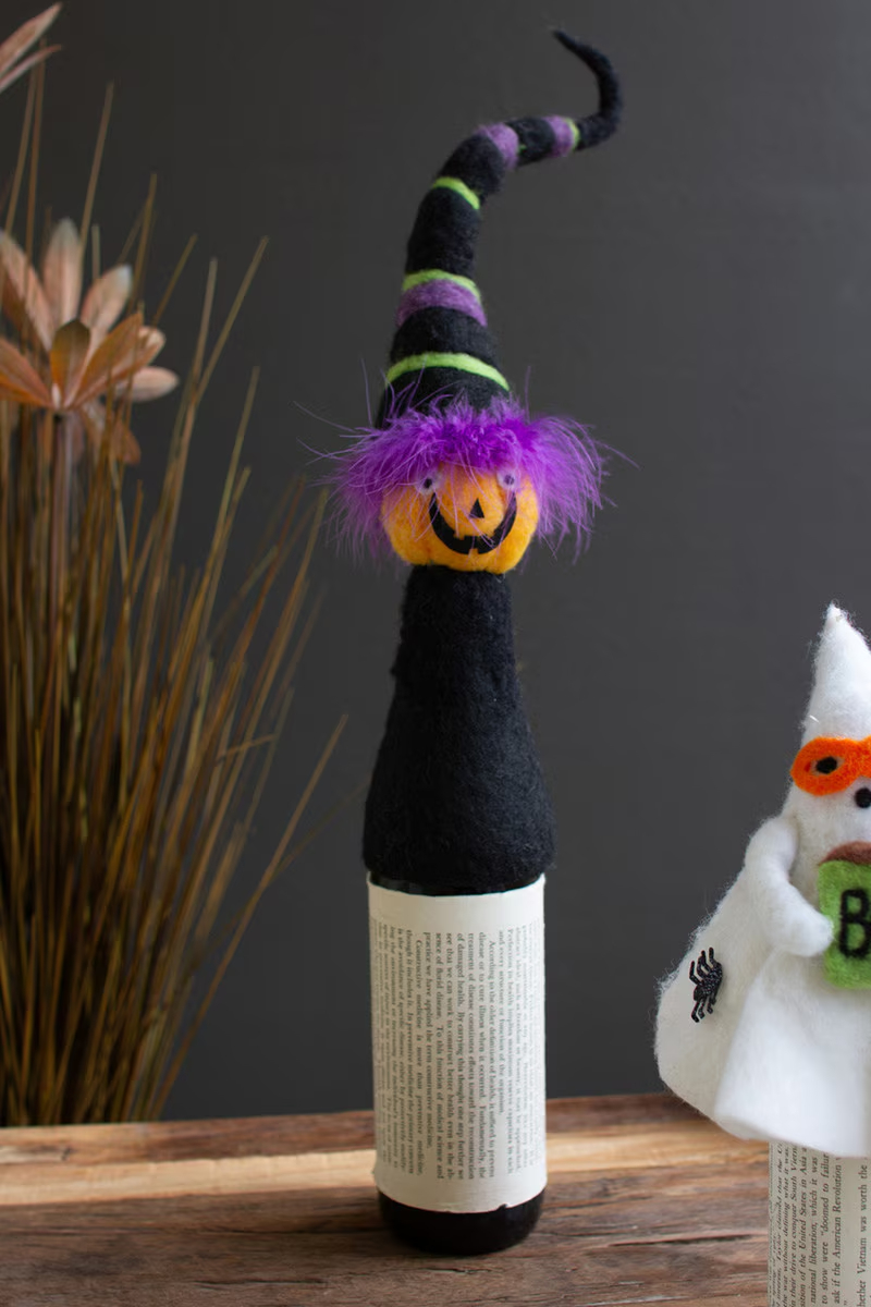 CHB2396K Felt Halloween Jack-O-Lantern Bottle Topper - Multi Color