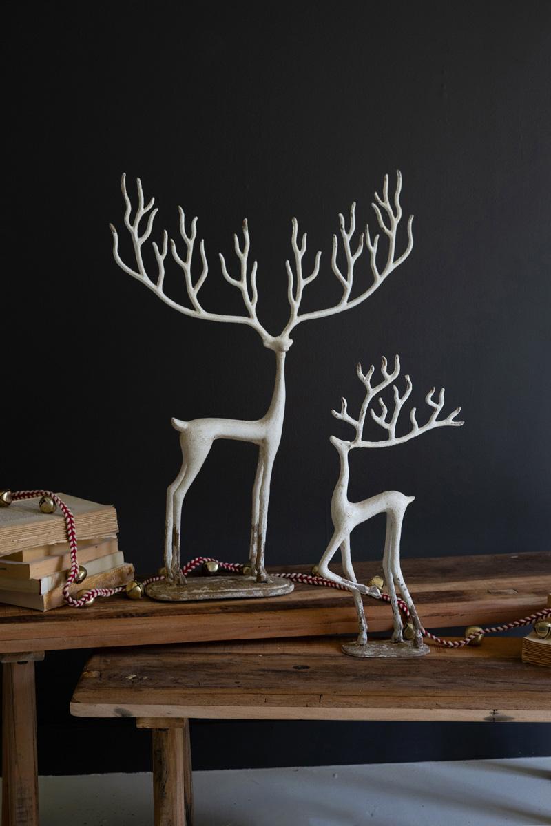 CSHE1029 White Cast Aluminum Deer Sculptures - Set of 2
