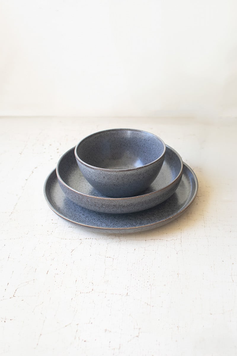 Picture of Kalalou CTE1018 Sto ash Ceramic Dinner&#44; Salad Plate & Bowl&#44; Blue