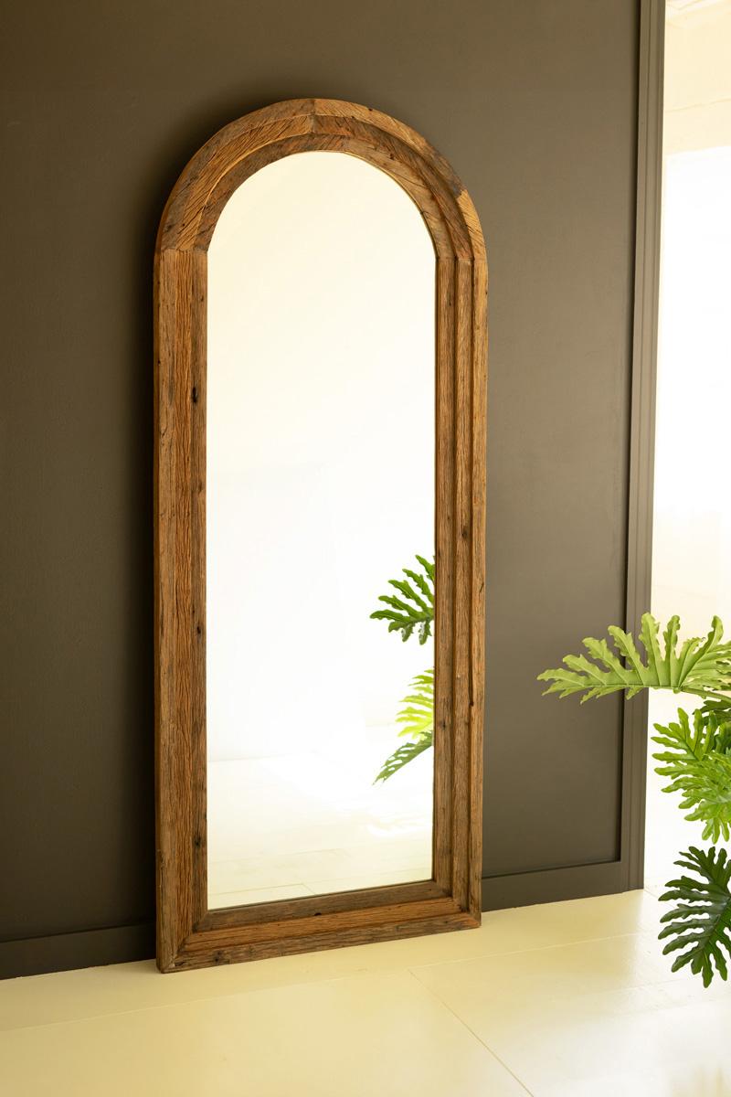 NRET1018 Arched Top Recycled Framed Floor Mirror, Brown