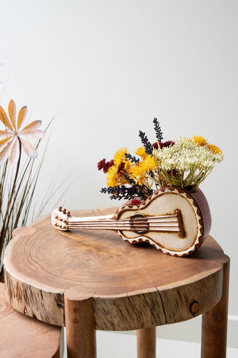 CDV2299K 12.5 x 2.5 x 4.5 in. Ceramic Guitar Planter, Multi Color