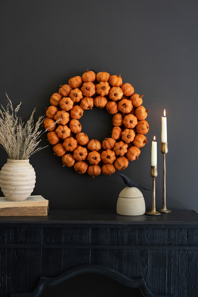 Faux Pumpkin Wreath, Orange