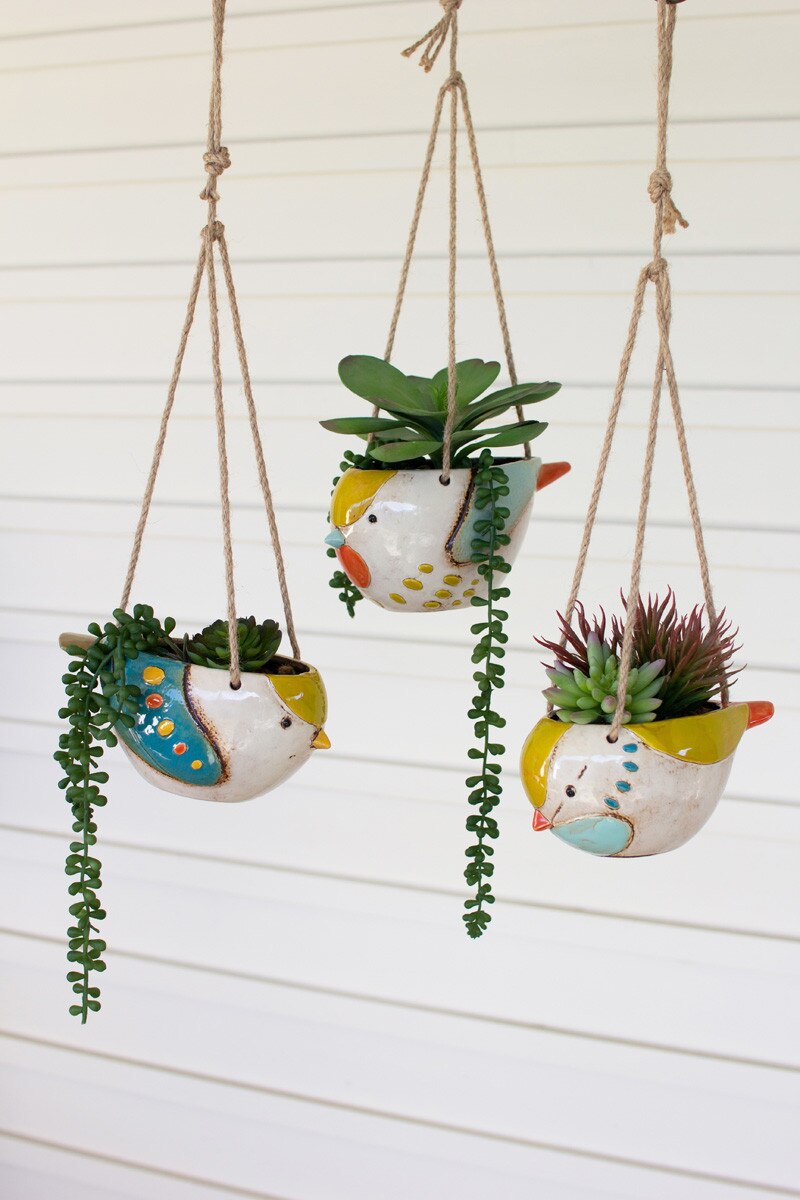 Picture of Kalalou CDV2153 Ceramic Hanging Bird Planters - Multi Color&#44; Set of 3