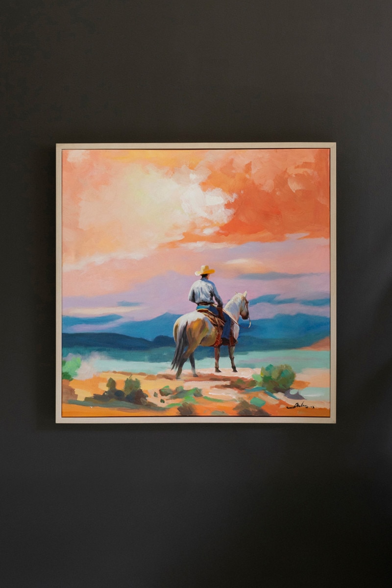 CAR1776 Framed Acrylic Cowboy Painting, Multi Color