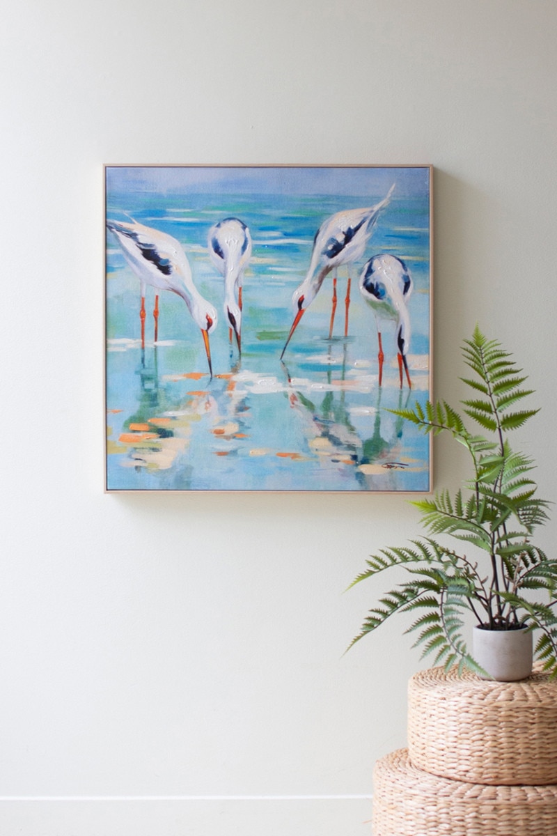 CAR1790 Framed Acrylic Shore Birds Painting, Multi Color