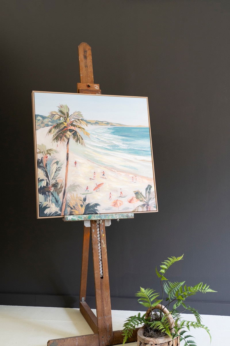 CSUN1000 Framed Acrylic Beach Scene Painting, Multi Color