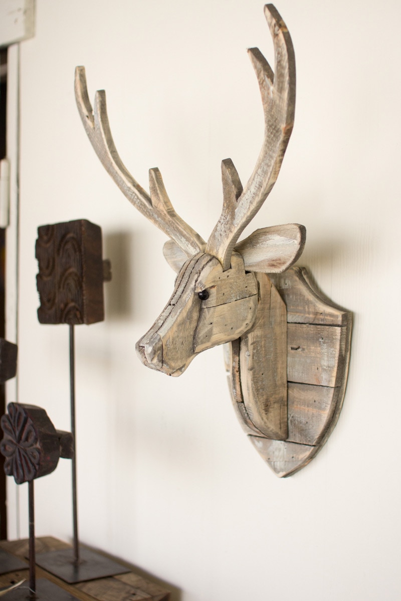 CGU2225K Recycled Wood Deer Head Wall Hanging, White