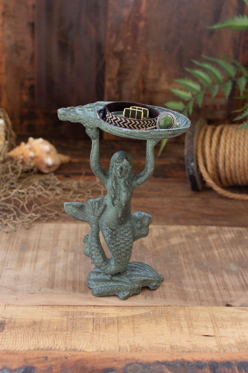 Picture of Kalalou CYB1504K Cast Iron Mermaid with Shell Tray&#44; Green