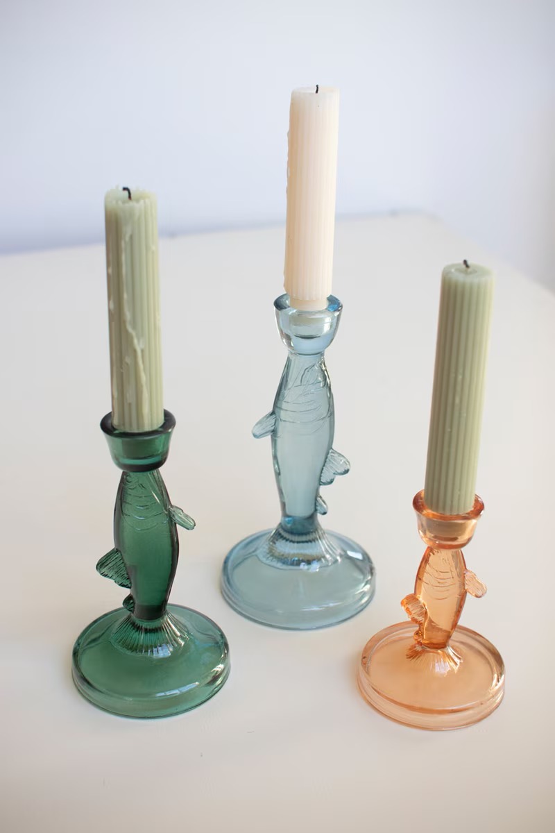 Picture of Kalalou NGLE1004K Glass Fish Taper Candle Holders&#44; Multi Color - Set of 3