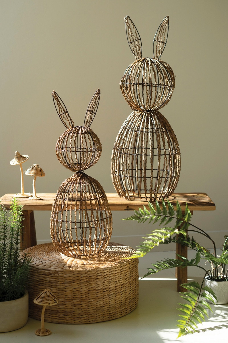 CDEX1030 Twig & Iron Rabbits Accent, Brown - Set of 2
