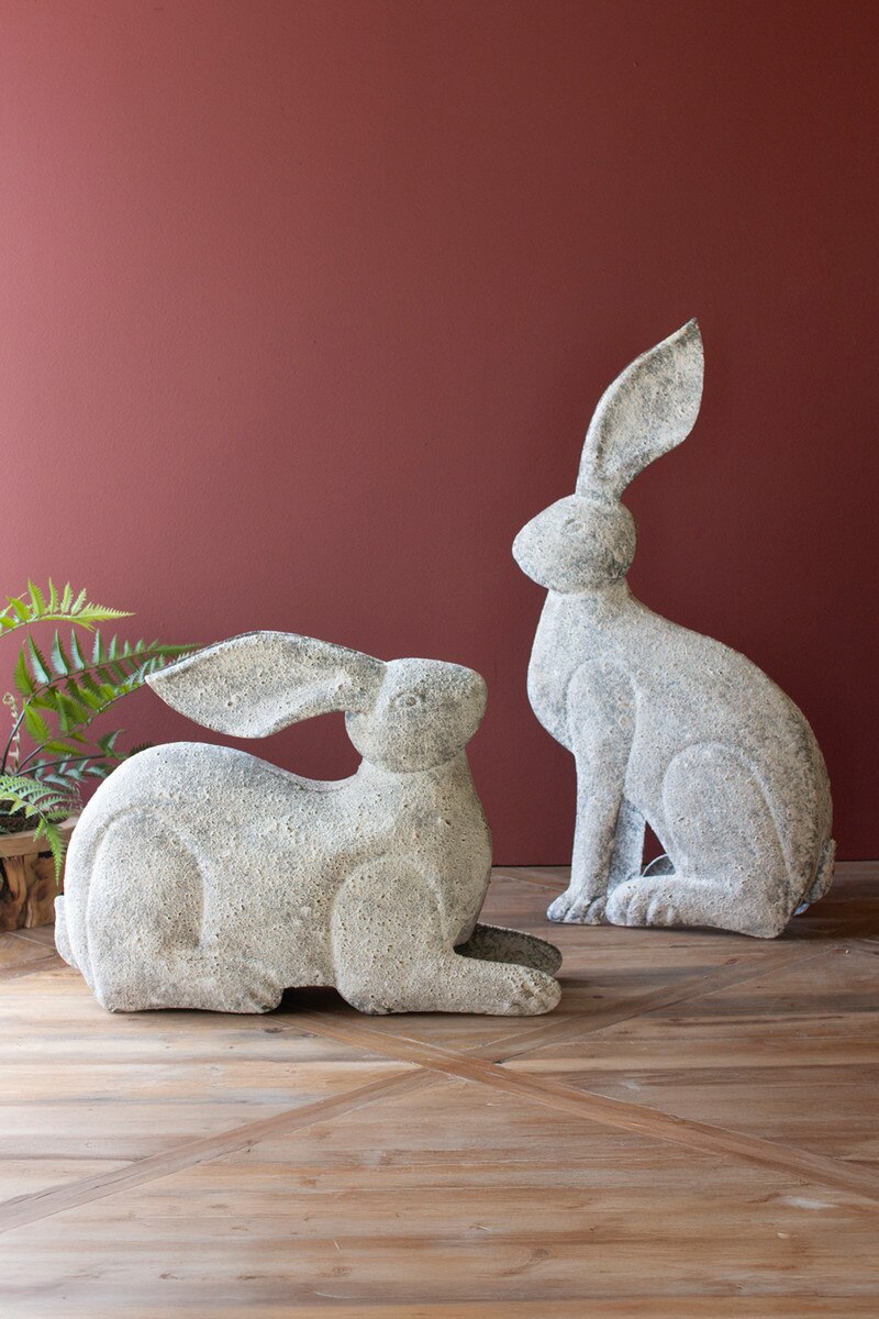CHE1572 Rustic Metal Rabbits - Gray - Set of 2