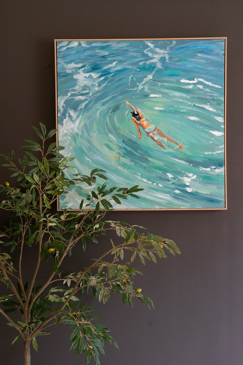 CSUN1002 Framed Acrylic Swimmer Painting, Multi Color