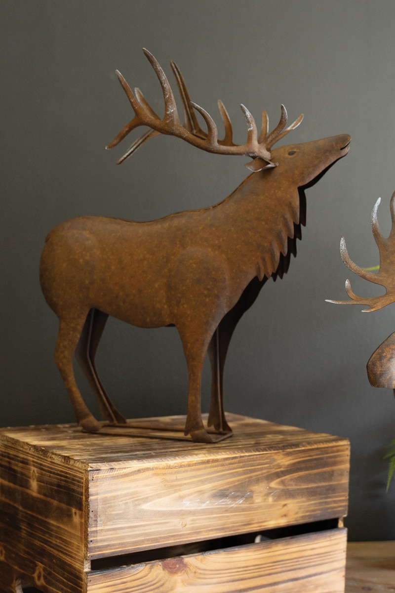 CZG1496 Rustic Metal Elk Sculpture, Brown