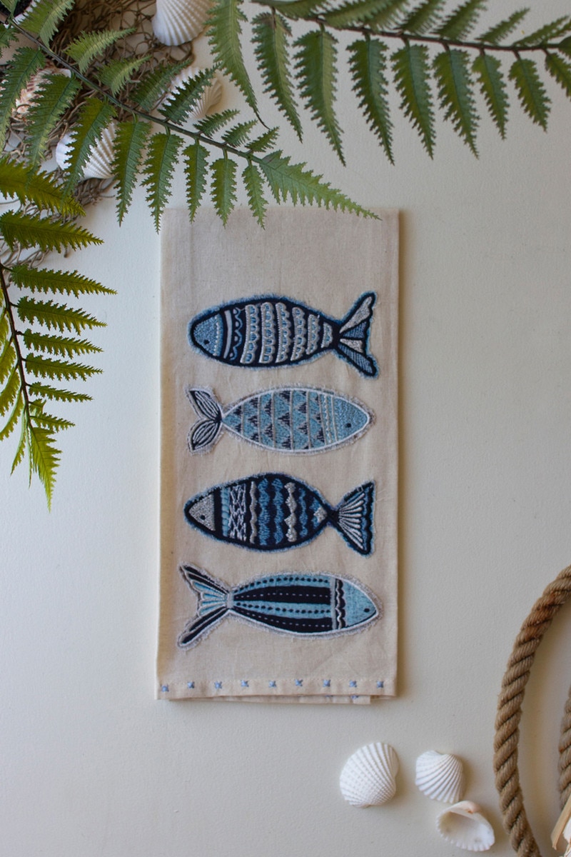 Picture of Kalalou NTD1008 19.5 x 27 in. Coastal Fish Tea Towel&#44; Multi Color