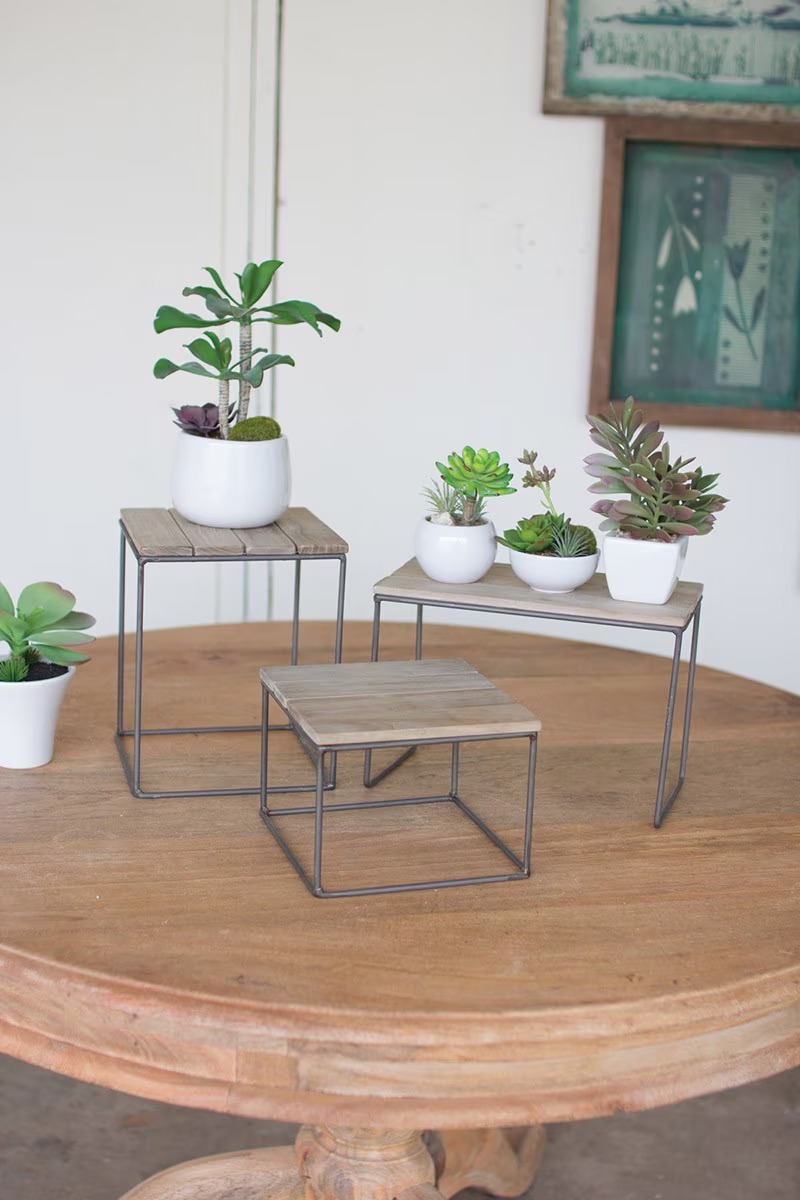 Picture of Kalalou CQ6776K Wood & Metal Risers&#44; Gray - Set of 3