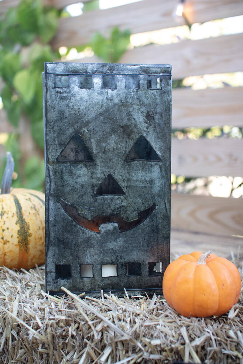 Picture of Kalalou A6630 Tin Bag Jack-O-Lantern Luminary&#44; Gray