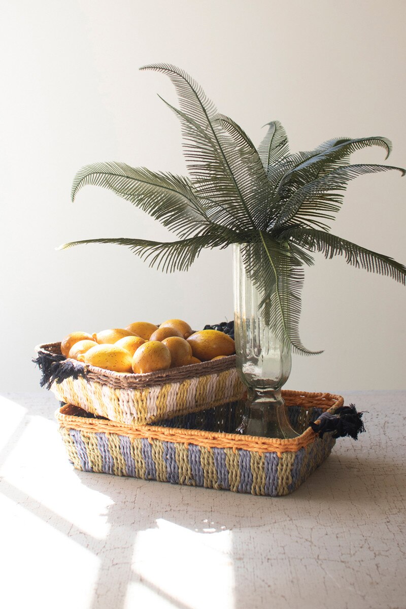 Picture of Kalalou CART1006 Recycled Paper Rope & Iron Trays&#44; Multi Color - Set of 2