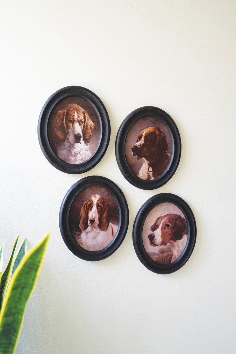 CMK1224 Framed Oval Hound Prints under Glass, Multi Color - Set of 4