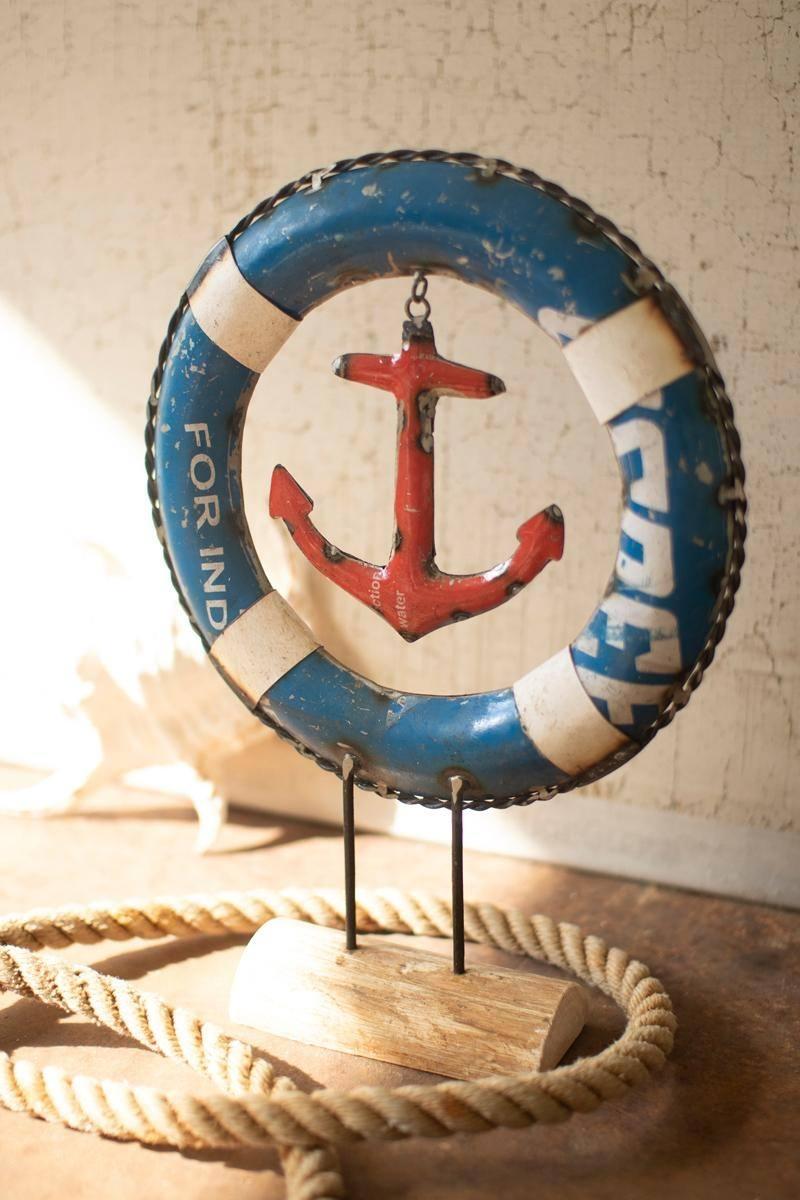 Picture of Kalalou NBA2514 Recycled Iron Life Preserver with Anchor On A Stand&#44; Multi Color