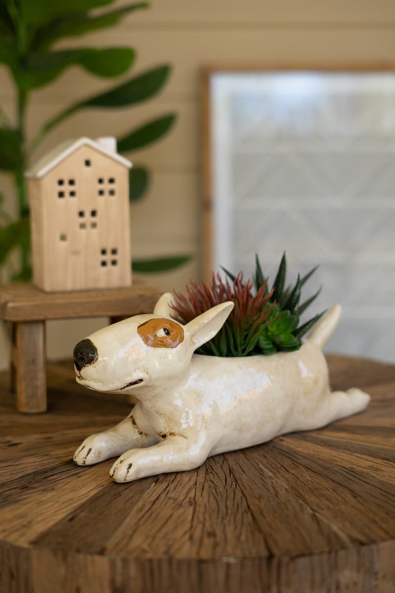 CDV2264K 12.5 x 4 x 5.5 in. Ceramic Bull Terrier Planter - White
