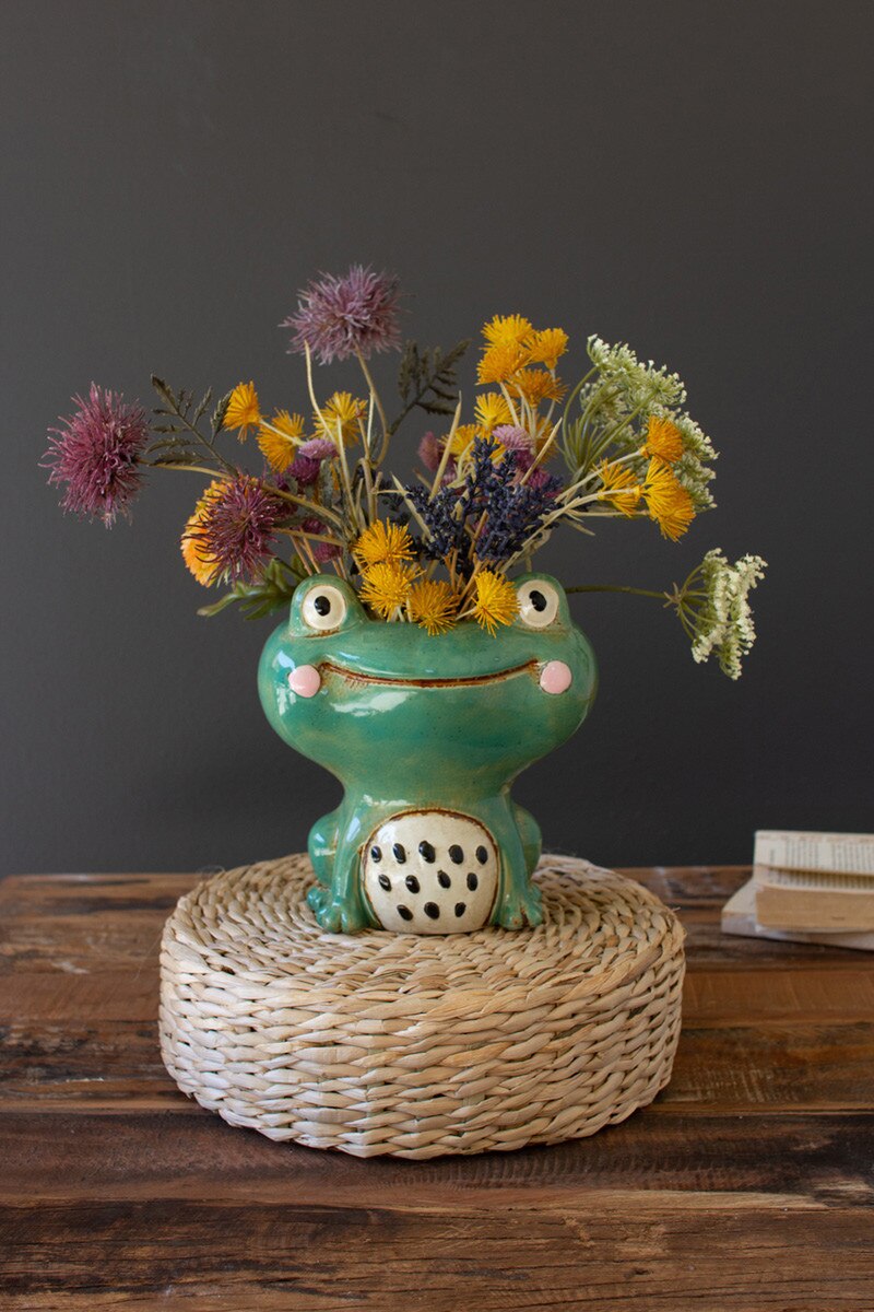 CDV2298K 5 x 7.5 x 8 in. Ceramic Quirky Frog Planter, Multi Color