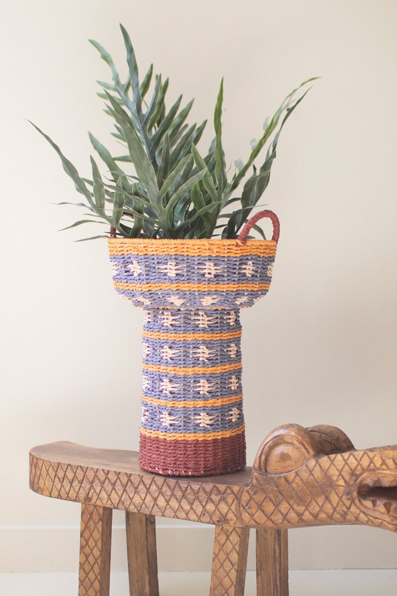 Picture of Kalalou CART1001 Recycled Paper Rope & Iron Compote with Handles&#44; Multi Color
