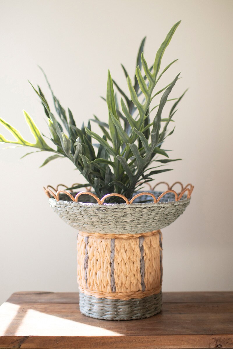 Picture of Kalalou CART1045 Recycled Paper Rope & Iron Compote with Scalloped Rim&#44; Multi Color