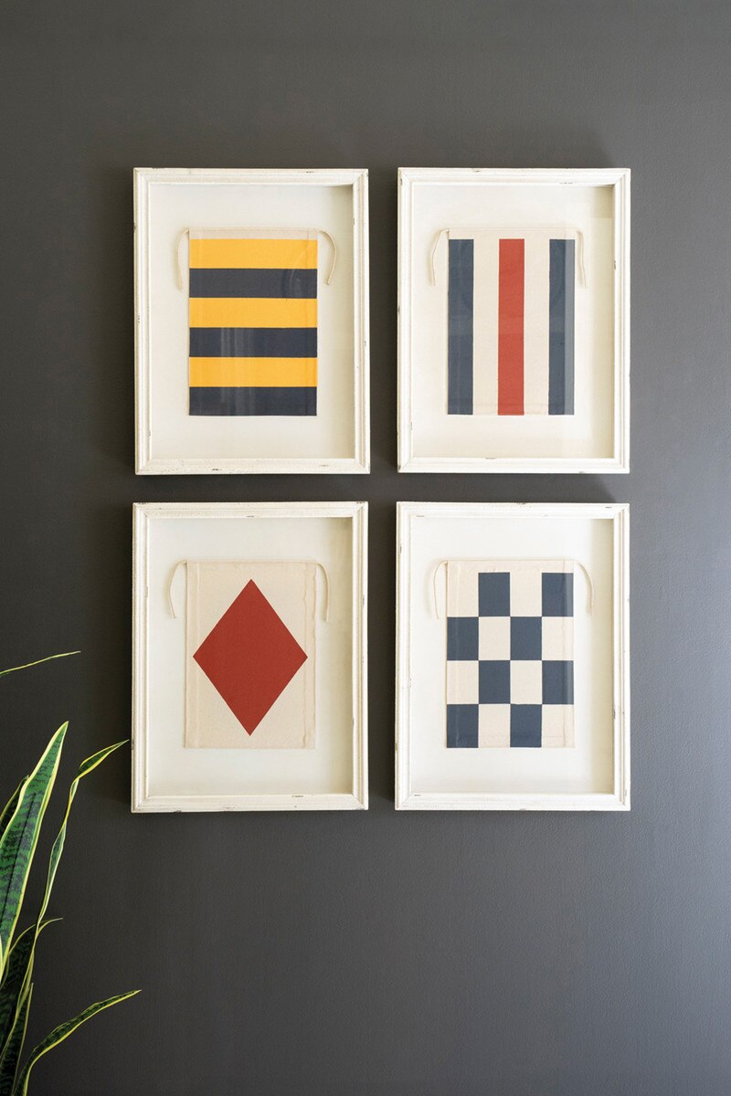 CLA1435 Framed Nautical Canvas Flags Under Glass - Multi Color - Set of 4