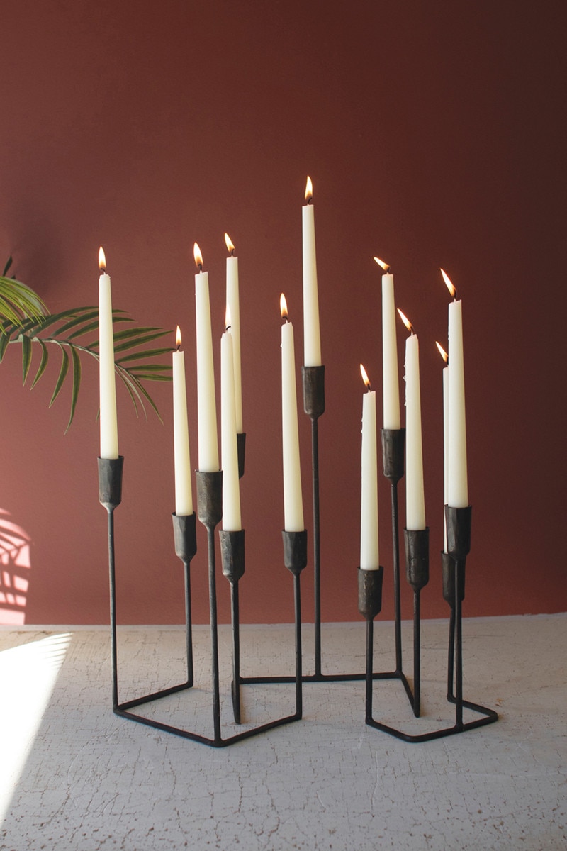 Picture of Kalalou NELE1022 Twelve Taper Candelabras - Brown&#44; Set of 3