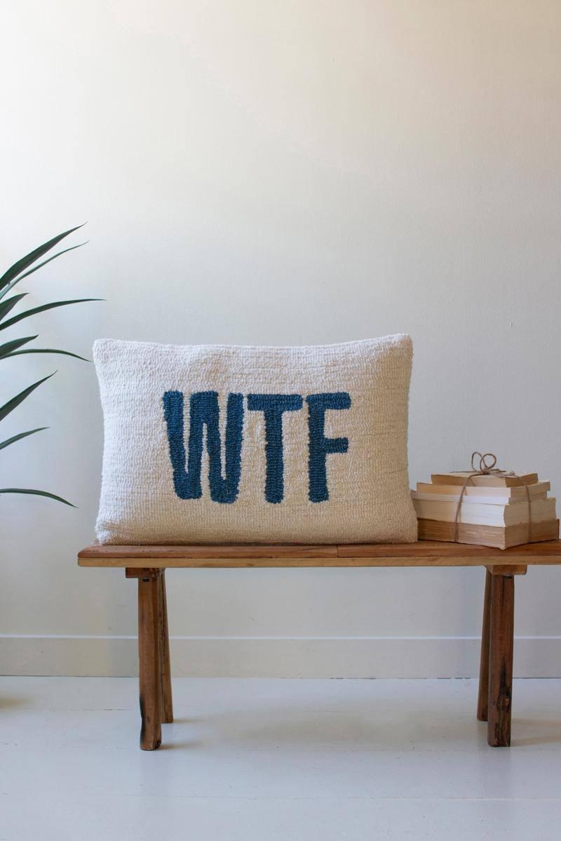 Picture of Kalalou NNF1050 WTF Hand-Hooked Pillow&#44; Multi Color