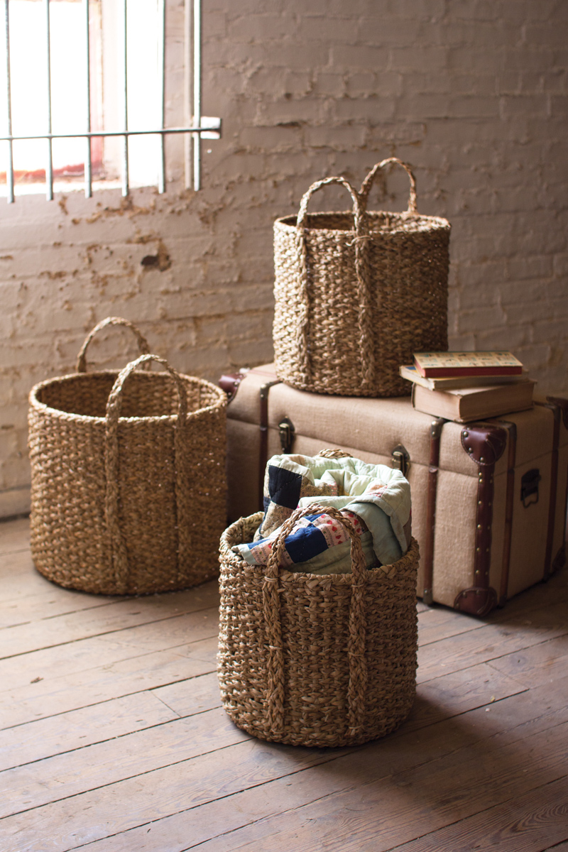PCGM2121 13 x 17 in. Round Braided Seagrass Storage Basket with Handles - Set of 3